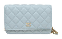 CHANEL WOC Grained Embossed Cow Leather Wealth Bag Shoulder Bag Crossbody Bag Women's Light Blue
