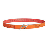 HERMES Calfskin Metal Palladium-Plated Leather Belts Women's Orange Width 2.4CM