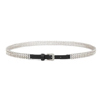 DIOR Crystal Inlay Pin Buckle Brass Belt Women's Silver Width 1cm
