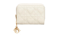 DIOR Lady Dior Sheepskin Coin Purse Small Size Women's Milk White