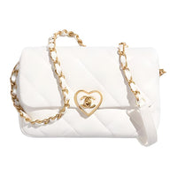 CHANEL Lambskin Flap Bag With Zip Closure Shoulder Bag Crossbody Bag Small Size Women's White