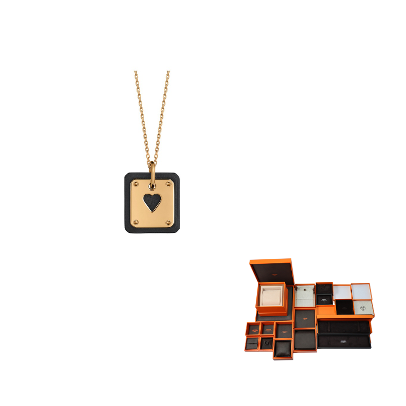 HERMES As De Coeur Gold-Plated Metal Calfskin Necklaces Women's