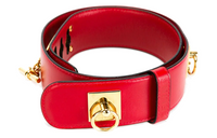 CELINE Letter Round Decoration Smooth Buckle Leather Belts Women's Red Width: 4cm