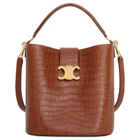 CELINE Crocodile Leather Shoulder Bag Crossbody Bag Handbag Women's Brown