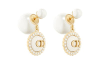 DIOR Resin Pearl Metal Glass Earrings Women's Gold/White