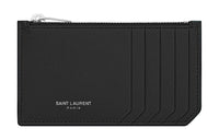 SAINT LAURENT Embossed Calfskin Card Holder Men's Black
