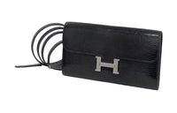 HERMES Constance Lizard Skin Shoulder Bag Crossbody Bag Wallet Women's 89 Black