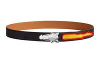 HERMES Horse Head Emblem Leather Belts Men's Black Width 3.2CM