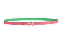 HERMES H Letter Buckle Logo Smooth Buckle Leather Belts Women's Pink/Green Width: 1.3cm