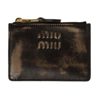 MIU MIU Lambskin Card Holder Unisex Coffee
