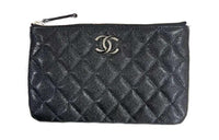 CHANEL Cow Leather Clutch Evening Bag Coin Purse Wallet Unisex Black