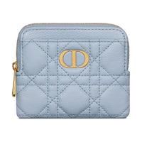 DIOR Caro Calfskin Wallet Women's Light Blue