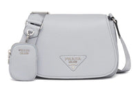 PRADA Leather Shoulder Bag Crossbody Bag Women's Cornflower Gray