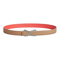 HERMES Palladium-Plated Metal Calfskin Leather Belts Women's Light Brown Width 2.4CM