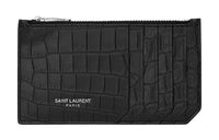 SAINT LAURENT Crocodile Pattern Embossed Leather Card Clip Card Holder Women's Black