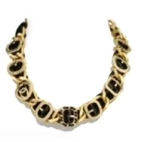CHANEL Metal Calf Leather Necklaces Women's Black