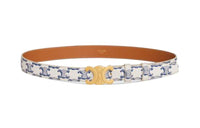 CELINE Patterned Print Smooth Buckle Leather Belts Women's White/Blue