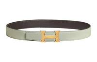 HERMES H-Type Double-Sided Smooth Buckle Leather Belts Men's Brown/Green Width: 3.2CM