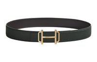 HERMES Royal Calfskin Double-Sided Leather Leather Belts Men's Graphite/Dark Green Width: 3.8cm