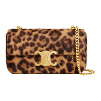 CELINE Cow Leather Shoulder Bag, Crossbody Bag Women's Leopard Print