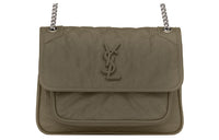SAINT LAURENT Cow Leather Hobo Bag Shoulder Bag Women's Gray Khaki Green