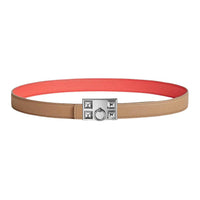 HERMES Palladium-Plated Calfskin Metal Leather Belts Women's Brown Width 2.4CM
