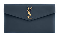 SAINT LAURENT UPTOWN Cow Leather Envelope Bag Clutches Small Size Women's Gray Blue