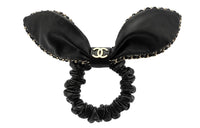 CHANEL Sheepskin Metal Hair Tie Women's Black