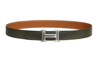 HERMES Letter H Label Leather Belts Men's Brown Width: 3.2CM