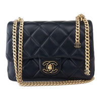 CHANEL Lambskin Enamel Chain Shoulder Bag Crossbody Bag Mini Women's Black