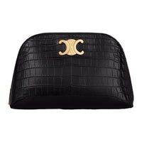 CELINE Triomphe Crocodile Leather Clutch Women's Black