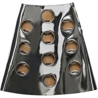 PRADA Leather Long Skirt Women's Silver