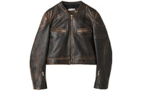 MIU MIU SS24 Leather Jacket Women's Brown