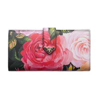 PRADA Saffiano Leather Wallet Large Size Women's Black & Multicolor