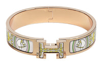 HERMES Rose Gold-Plated Metal Parts Enamel Bangles Women's Gold
