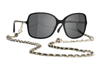 CHANEL Acetate Irregular Shape Sunglasses Women's Black