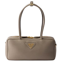 PRADA Calfskin Handbag Women's Mud Gray