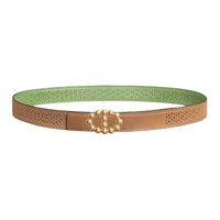 HERMES Gold-Plated Leather Belts Women's Chaï / Vert Criquet Width 2.4CM