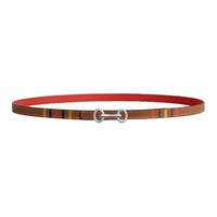 HERMES Calfskin Palladium-Plated Leather Belts Women's Brown Width 1.3CM
