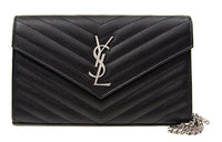 SAINT LAURENT CASSANDRE Cow Leather Chain Wallet Shoulder Bag Crossbody Bag Regular Women's Black