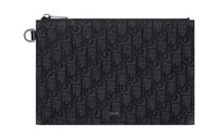 DIOR Oblique Printed Fabric With Grain Cow Leather Clutch Men's Black