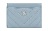 CHANEL Lambskin Card Holder Women's Light Blue