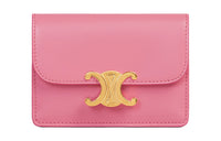 CELINE Triumphal Arch Cow Leather Coin Purses Card Holders Women's Pink