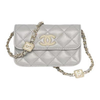 CHANEL Sheepskin Shoulder Bag Crossbody Bag Women's Gray