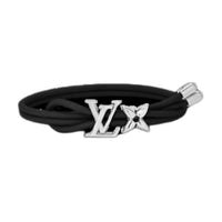 LOUIS VUITTON Metal Leather Bangles Unisex Black