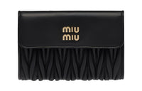 MIU MIU Matelassé Nappa Leather Wallet Trumpets Women's Black