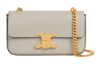 CELINE Triomphe Shiny Cow Leather Handbag Crossbody Bag Shoulder Bag Women's Gray White