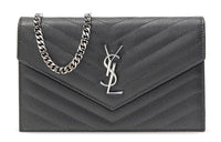 SAINT LAURENT Leather Wallet Envelope Bag Shoulder Bag Crossbody Bag Women's Gray White