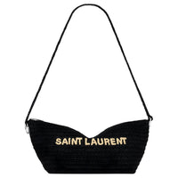 SAINT LAURENT Raffia Fabric Crossbody Bag, Handbag, Shoulder Bag Women's Black
