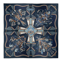 HERMES Mulberry Silk Silk Scarves Women's Marine Blue